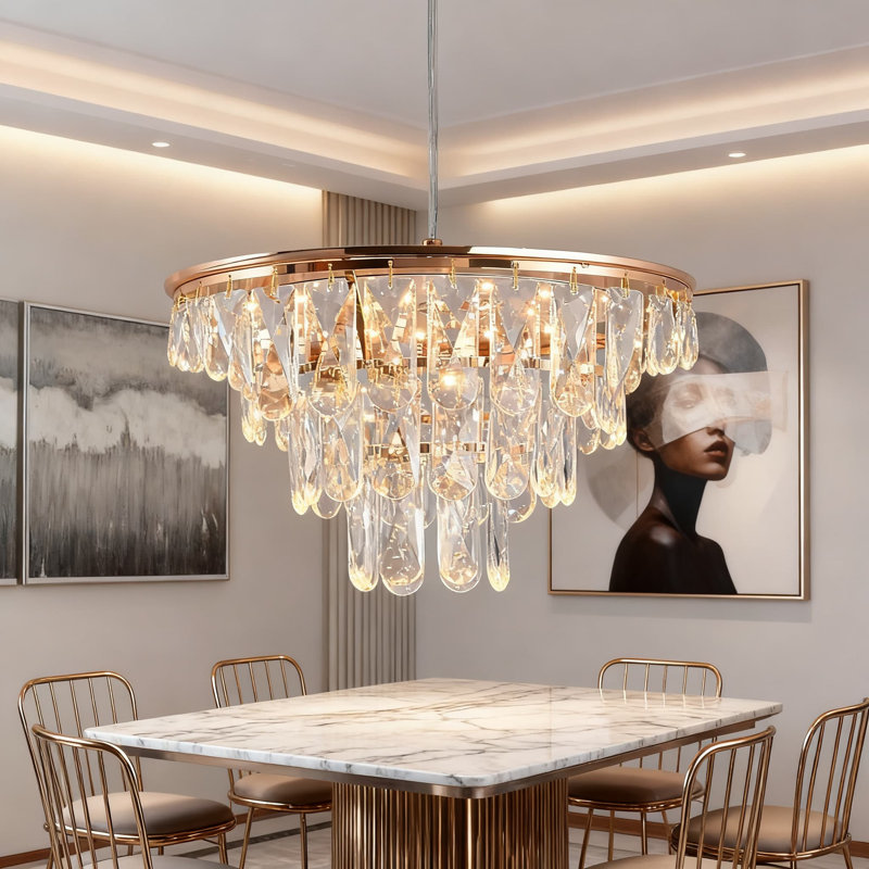 Lustre moderne en cristal à DEL avec plafonnier, luminaire encastré avec température de couleur réglable pour îlot de cuisine, salle à manger, salon, chambre à coucher