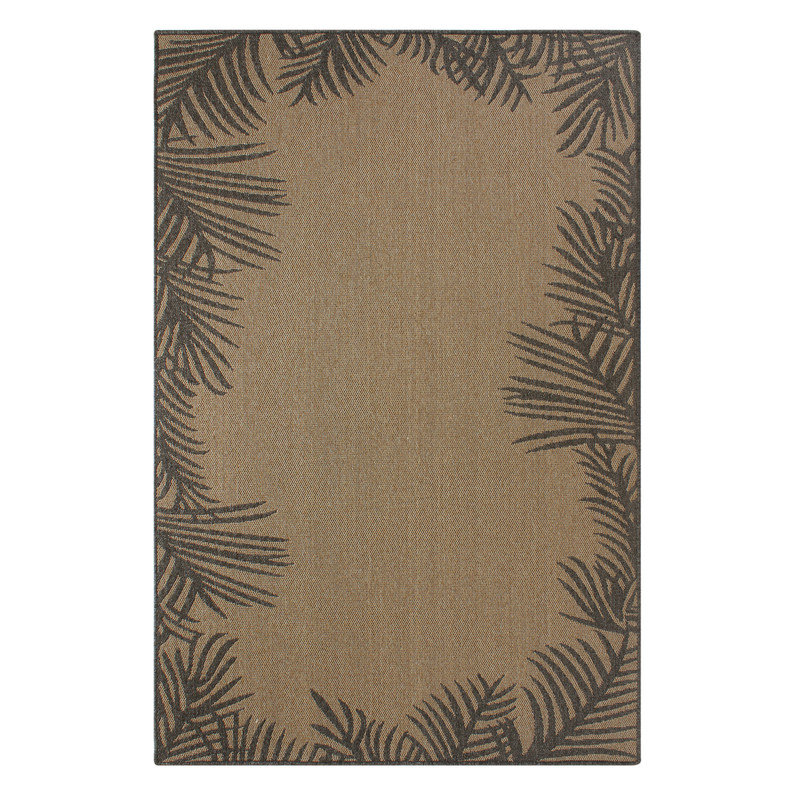 Palm Border Weave Indoor Outdoor Rug, Lightweight & Portable 5x7 ft Patio Area Rug