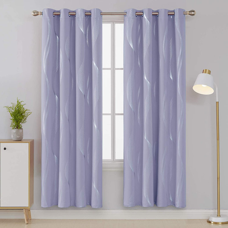 Prewett Super Soft Eyelet Room Darkening Thermal Curtains, Light Purple Wave Line, Width 117 x Drop 229cm