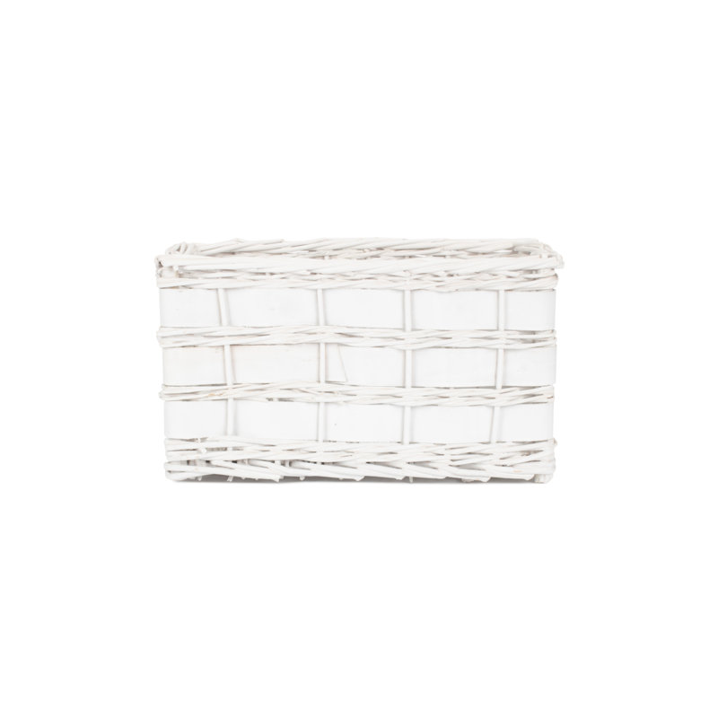 Wicker Scandi Style Storage Basket, 17cm H x 33cm W x 21cm D, White