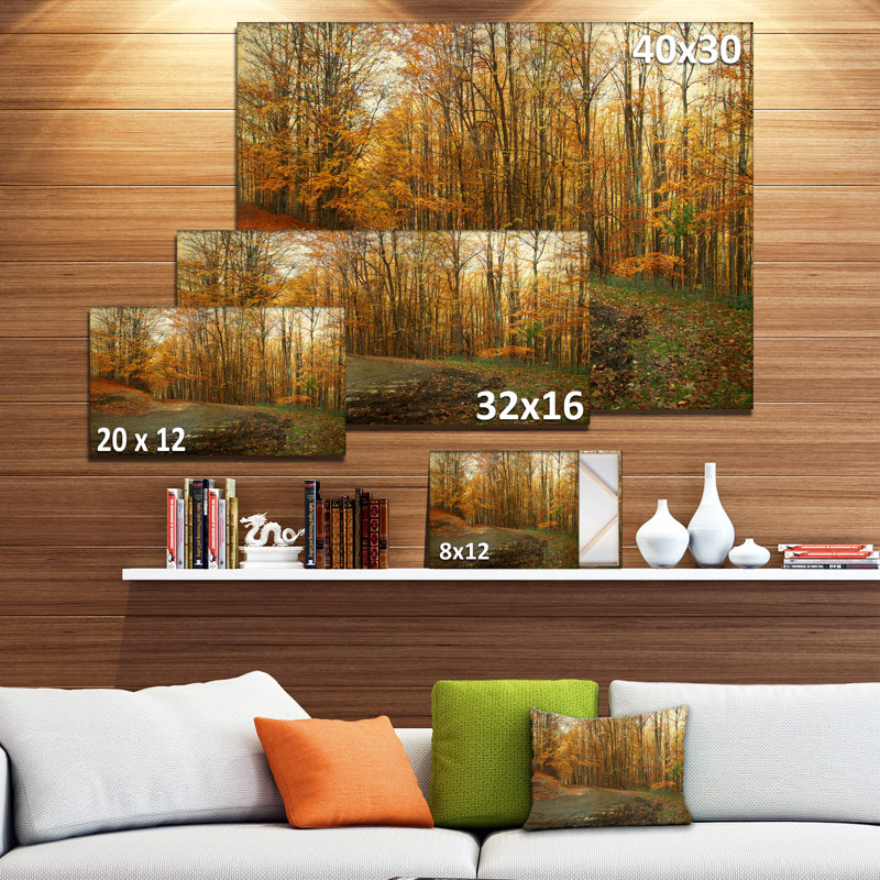 «Curving Road in Autumn Forest», reproduction de photo sur toile tendue, H 16 po x l 32 po