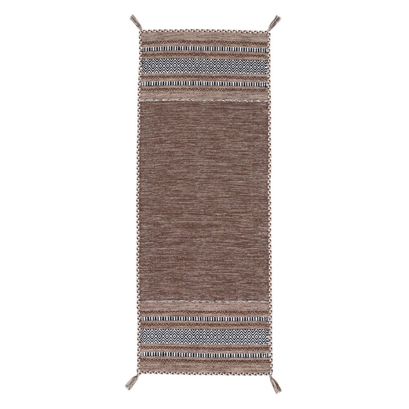 Azizi Striped Hand Woven Cotton Brown Rug, Runner 80 x 500cm