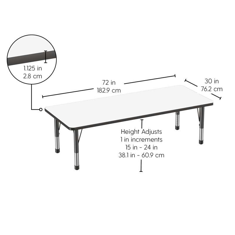 Table d'activités rectangulaire, 30" x 72", Épais, Tableau blanc / noir