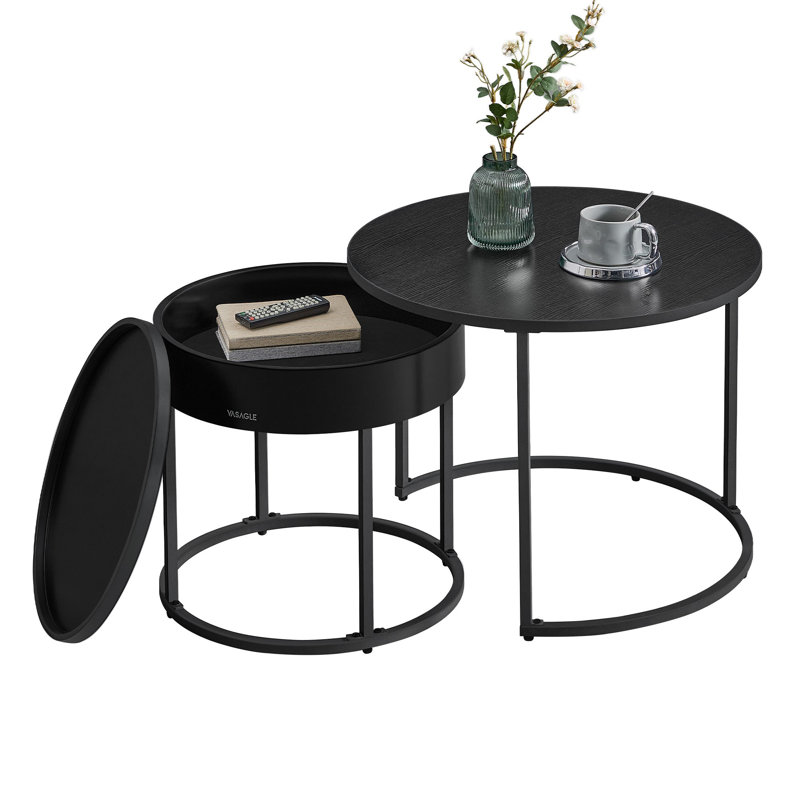 Nesting Coffee Tables with Hidden Storage and Top Tray, Ebony Black/Ink Black