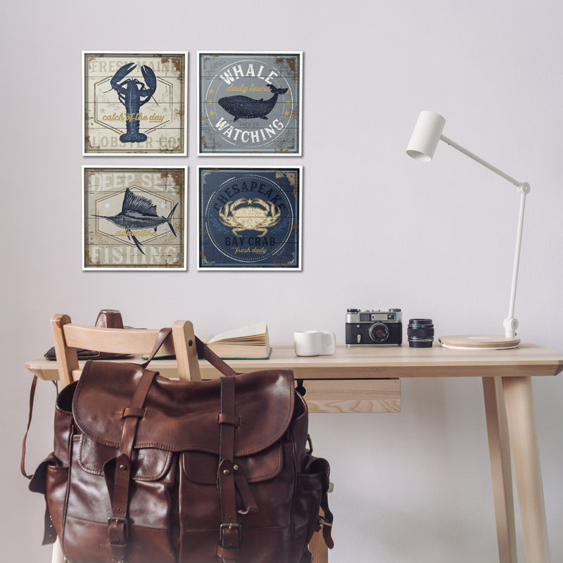 Chesapeake Bay Nautical Motifs, H 12 po x l 48 po, Estampe numérique encadrée blanc bord de mer