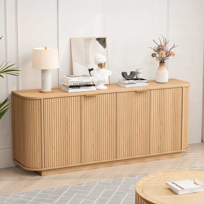 Wavy Storage Sideboard, Double-Door Buffet Cabinet With Adjustable Shelves, Suitable For Kitchen, Living Room, Hallway - Versatile Storage