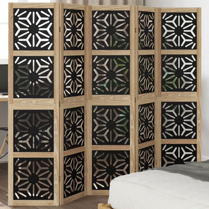 Cellestine 215cm W 6 - Panel Solid Wood Folding Room Divider, 160cm H x 180cm W