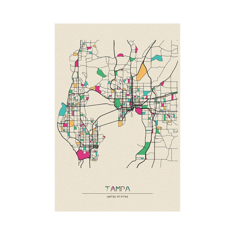 Tampa, Florida Map by Ayse Deniz Akerman - Wrapped Canvas Print, 20.32 cm H x 30.48 cm W