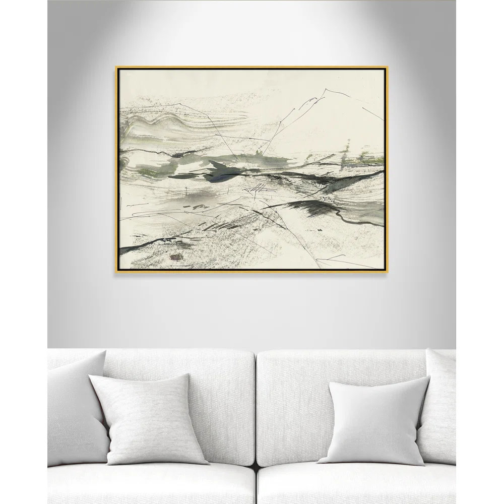 Green Sketches Print by PI Studio, 31.5" H x 41.5" W x 2" D, Gold Floater Framed, No Mat