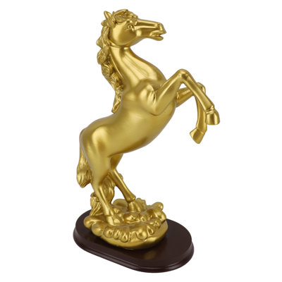 Horse Statue Gold Synthesized Resin Unique Art Figurine for Wine Cabinet Office Leaping