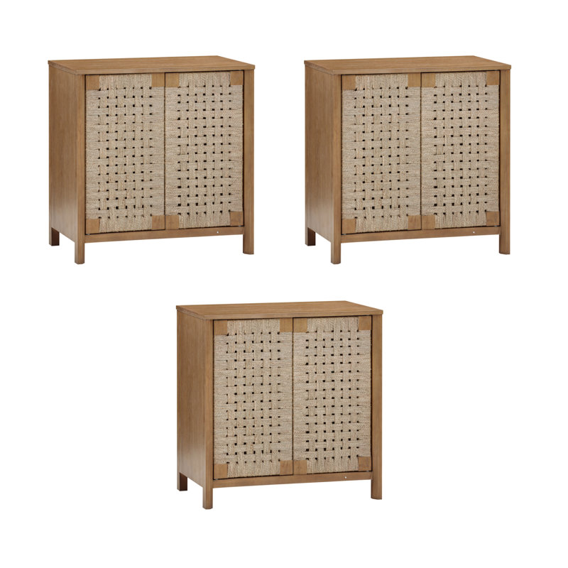 Meuble télé en bois rustique avec panneaux de porte en ruppie maritime, Naturel