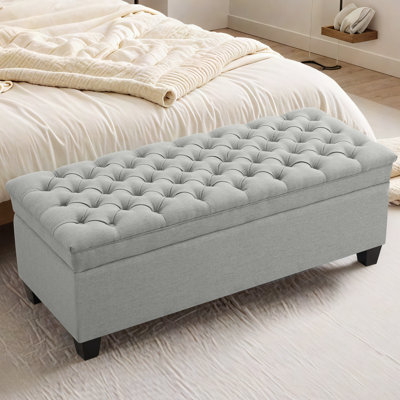 Banc de rangement à couvercle rabattable en lin 51 po
