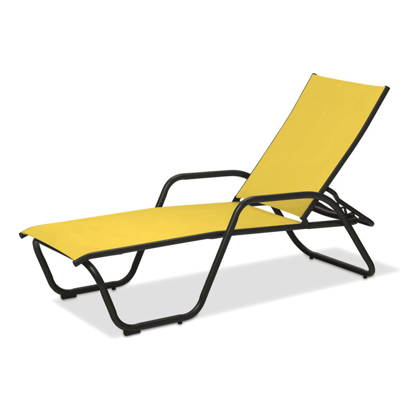 Outdoor Rust-Resistant Metal Chaise Lounge, Textured Graphite, Yellow 43D