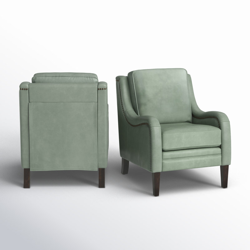 Amberlie 27.56" Wide Genuine Leather Armchair (Set of 2), Sage Genuine Leather