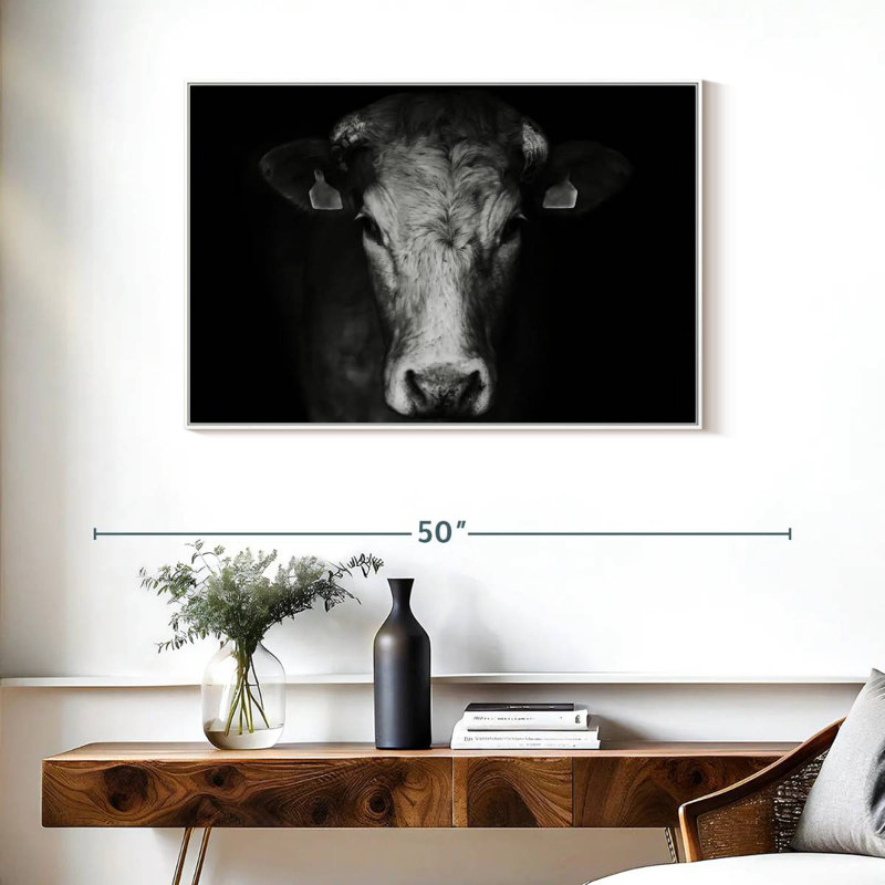 Réflexion sur une vache, Cadre flottant blanc, 37 po x 25 po