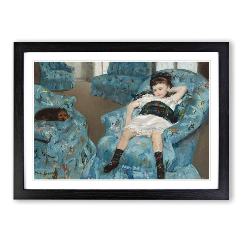 Little Girl in a Blue Armchair by Mary Cassatt - Picture Frame Painting, Black Framed, 27cm H x 36cm W x 2cm D