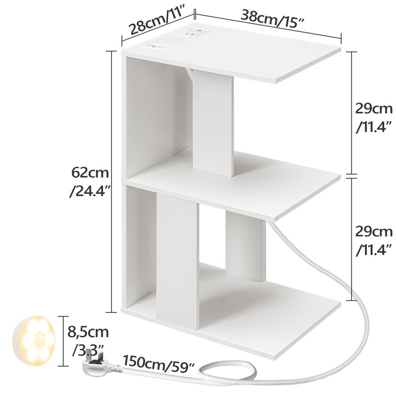 Side Table With Charging Station, Narrow Side Table With USB Ports And Sockets For Small Spaces, Bedside Table With Lamp, Narrow Table For Living Room