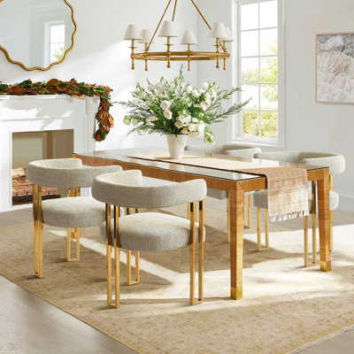 18" Seat Height Upholstered Chenille Gold Dining Armchair