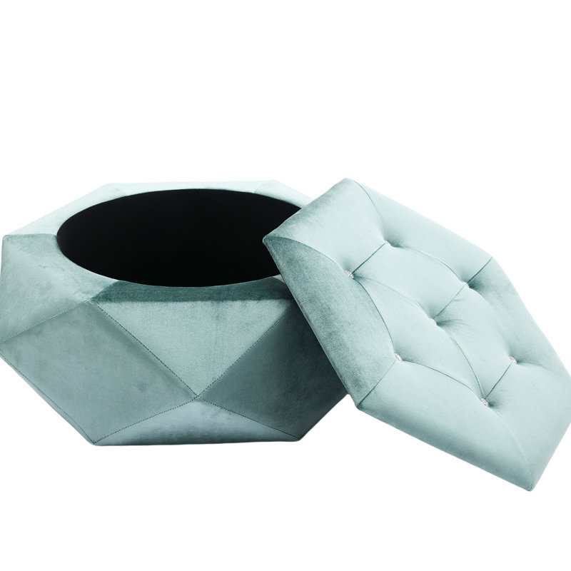 Elegant Velvet Footrest And Seating Storage With Polygon Diamond Design - Ideal For Home, 34"L X 30.5"W 13.5"H Multi Functional Comfortable