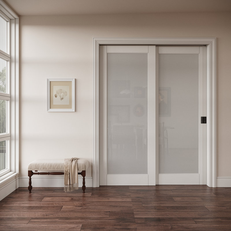 Porte coulissante en verre givré blanc 1-Lite, 64 po x 80 po