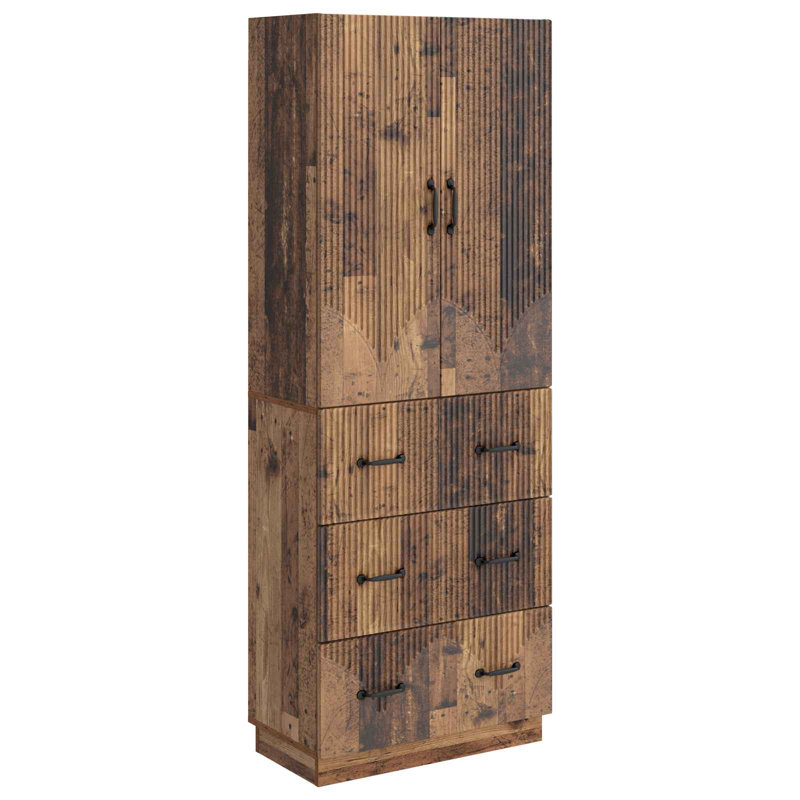  Cabinet Set 2 Pcs Engineered Wood Storage Modular Home Unit Compact, Old Wood