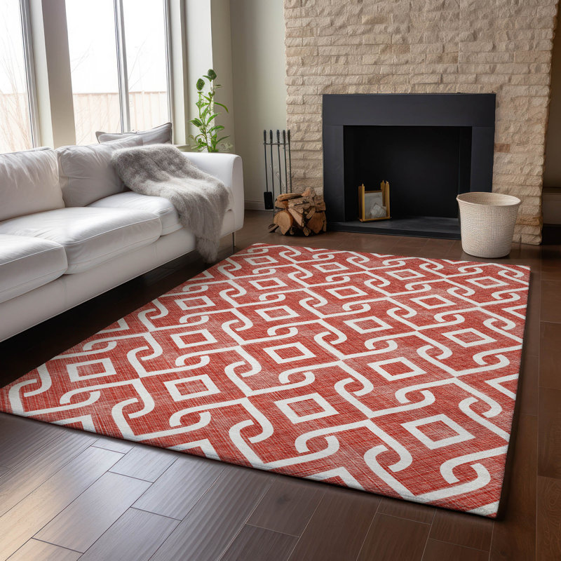 Tapis rouge Cerrito lavable à la machine de qualité supérieure, Rectangle 2 pi 6 po x 3 pi 10 po