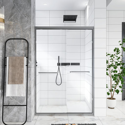 Cadre en aluminium coulissant double l 44 à 48 po x H 72 po avec porte de douche en verre trempé et poignée en acier inoxydable