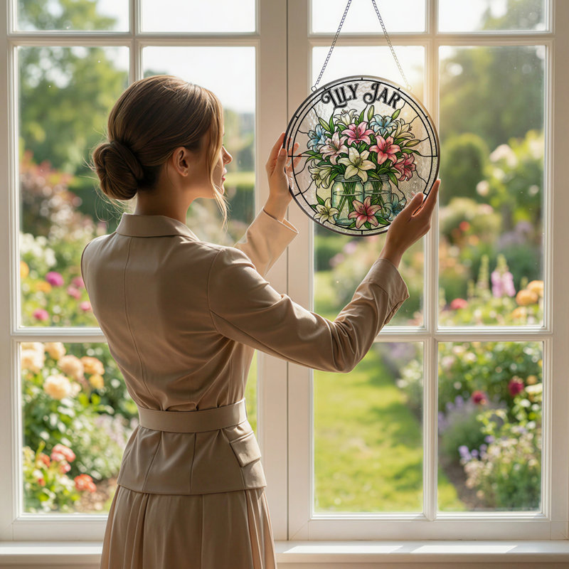 Panneau de vitrail en verre coloré H 7,8 po Lily, 7.8" H x 7.8" W