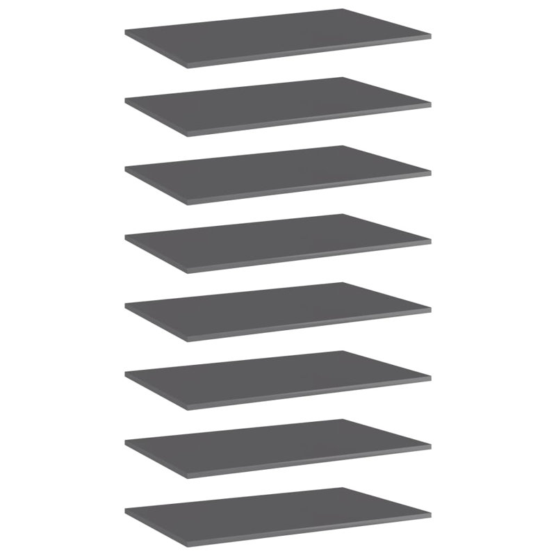 Bookshelf Boards 8 pcs Engineered Wood, (8 Shelves) 0.6" H x 31.5" W x 19.7" D, Gloss Gray
