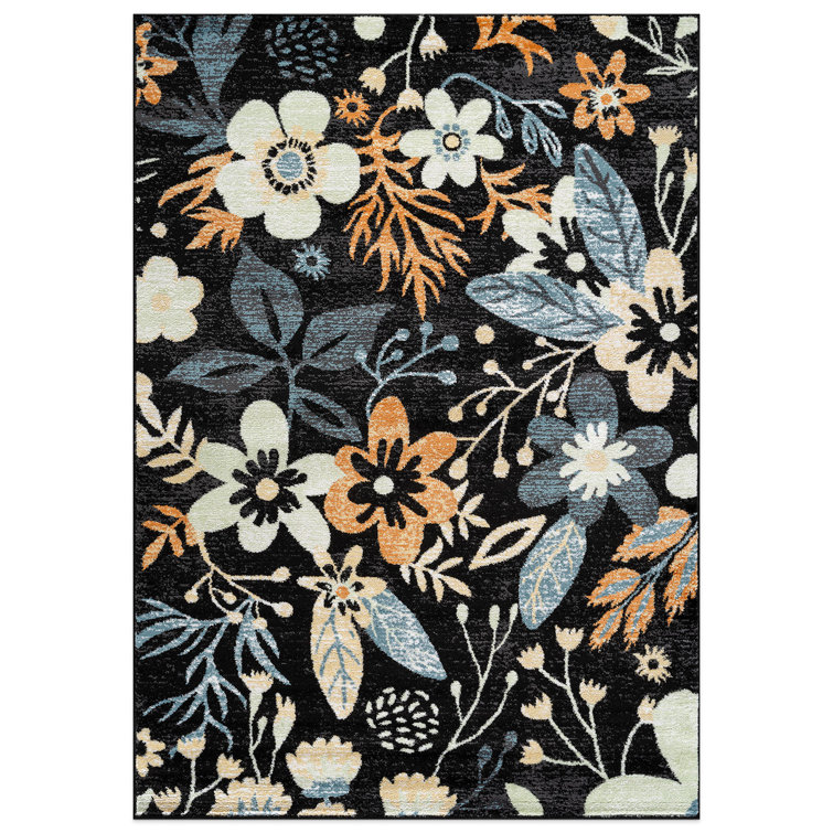 Black Multi Garden Floral Area Rug