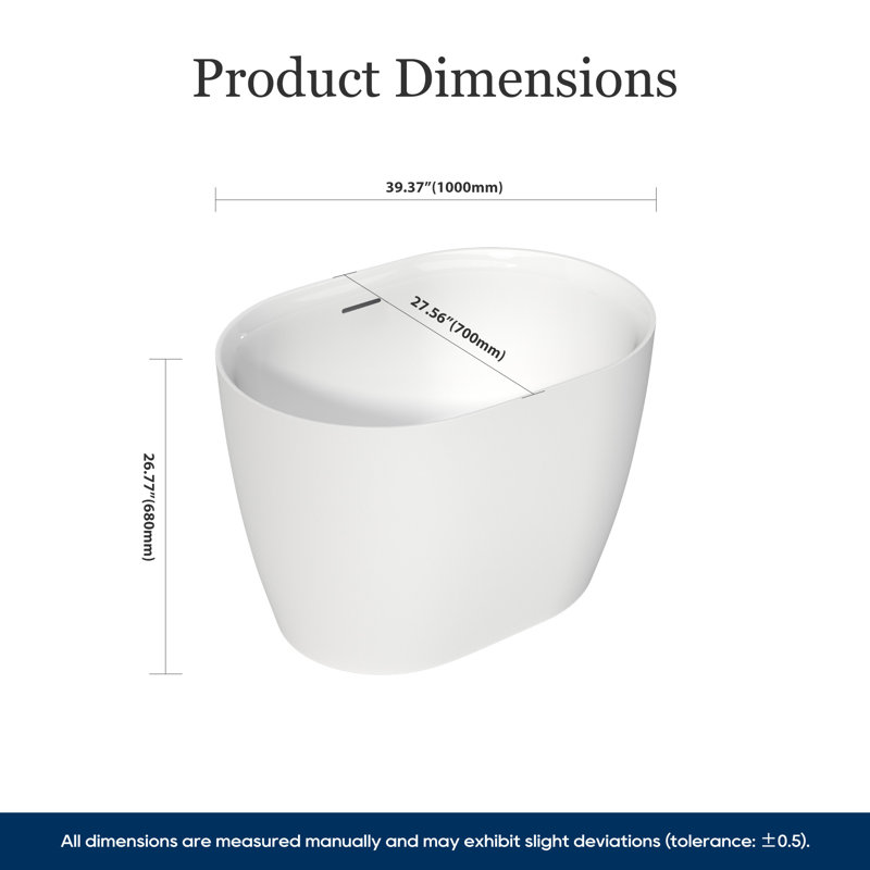39" Freestanding Soaking Acrylic Bathtub With Seat