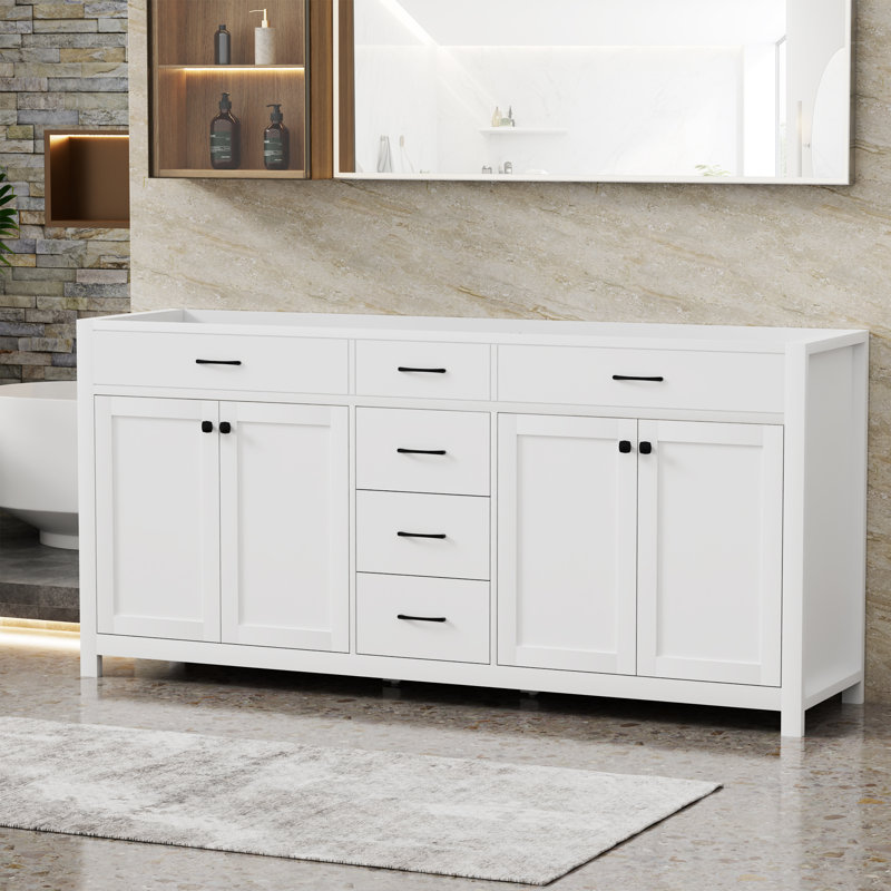 Base de meuble-lavabo double 72 po avec lavabo double 72 po, comptoir d'évier non inclus, Blanc