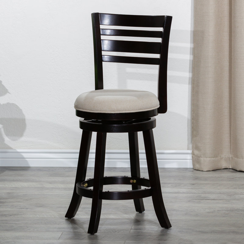 Swivel Upholstered Counter Stool, Beige, Espresso