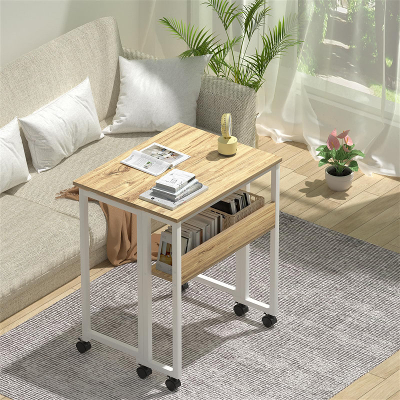 Folding Desk Small Rolling Desk With Storage Shelf,24.8 Inch Foldable Computer Desk With Wheels For Small Space,Easy Assembly,Oak