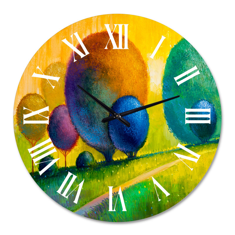 Arbre coloré coloré III - horloge murale moderne, Surdimensionné