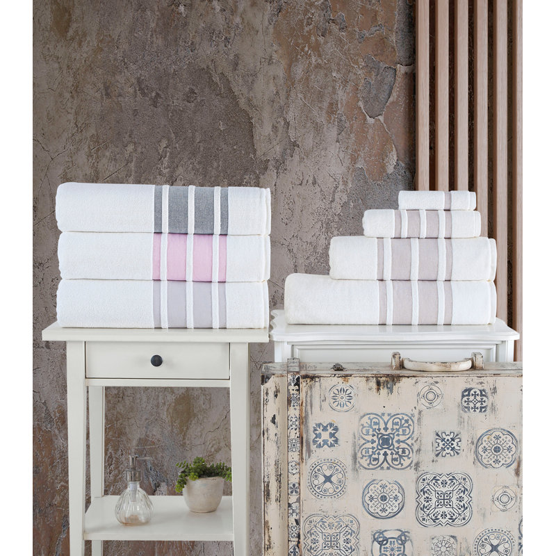Navy and White Turkish Cotton Stripe Bath Towels Set