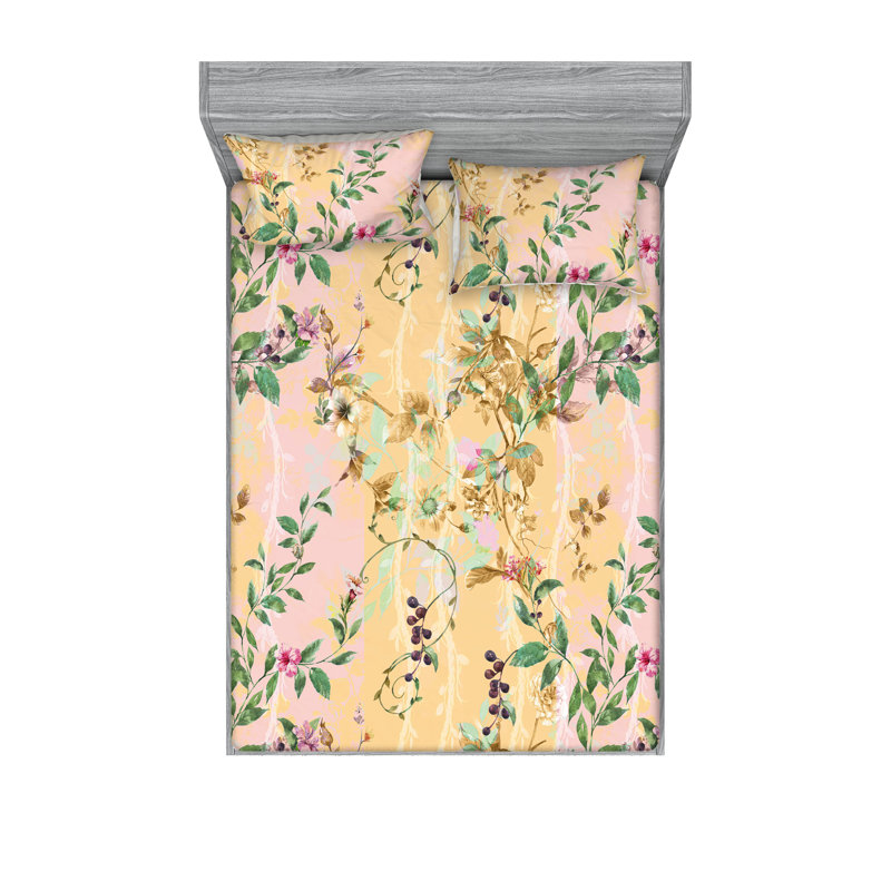 Drap-housse et taies décoratives 3 pièces Ambesonne, Pêche, rose pâle / floral