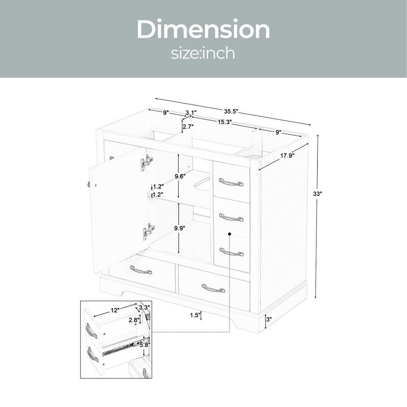 35.5 " Single Bathroom Vanity Base