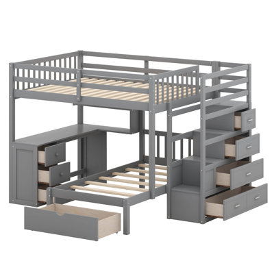 Jarid Full over Twin 8 Drawer Solid Wood Futon Bunk Bed with Bookcase by Harriet Bee by Harriet Bee