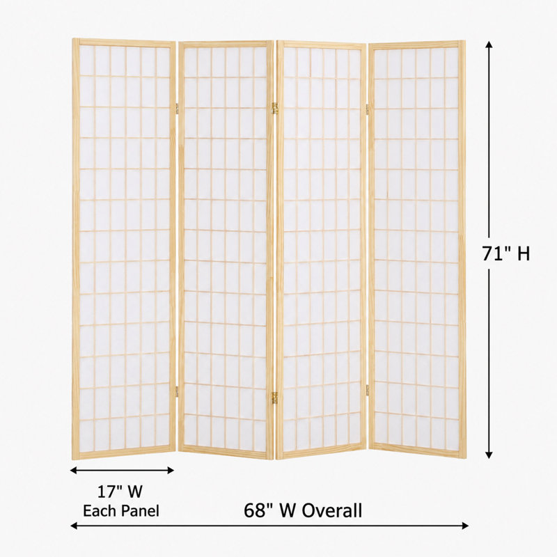 Paravent japonais Shoji à 4 panneaux, pliable, avec cadre en bois