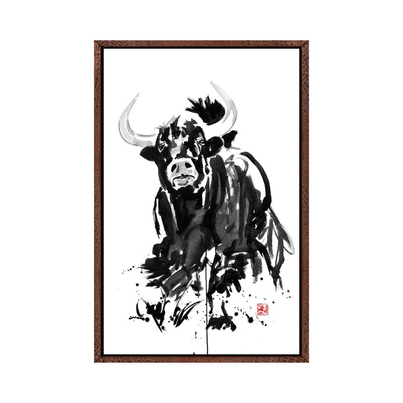 Buffalo by Péchane - Print on Canvas, 152.5 cm H x 101.5 cm W, Classic Brown Wood Framed
