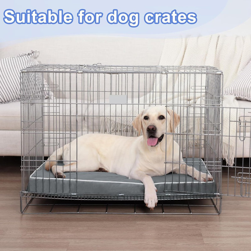 Waterproof Dog Bed For Crate Pad – Removable Washable Cover, Egg Crate Foam, Non-Slip Bottom, 35"X22", Dark Gray
