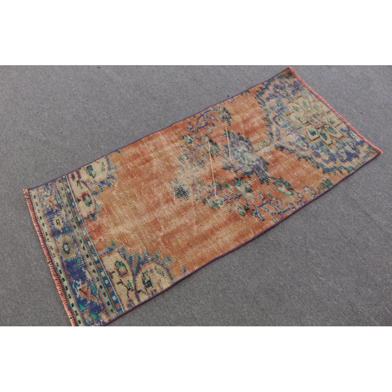 Petit tapis turc antique orange idéal comme tapis de voiture ou comme tapis de porte de Turquie