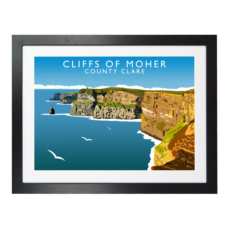 Cliffs Of Moher by Richard O'Neil - Print, Black Wood Frame, 44 cm H x 54 cm W x 2.2 cm D
