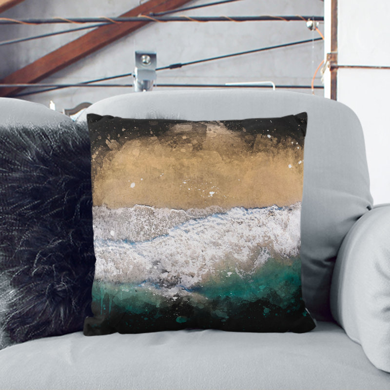 Huntington Beach California Paint Splash Cushion with Filling, 55cm H x 55cm W x 20cm D, Black