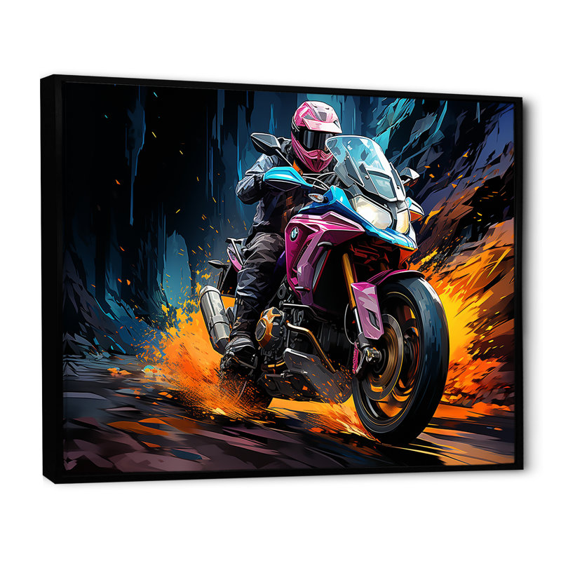 Aquarelle, motocyclette, Speedster, chemin I, H 24 po x l 32 po x P 1 po, Cadre flottant noir