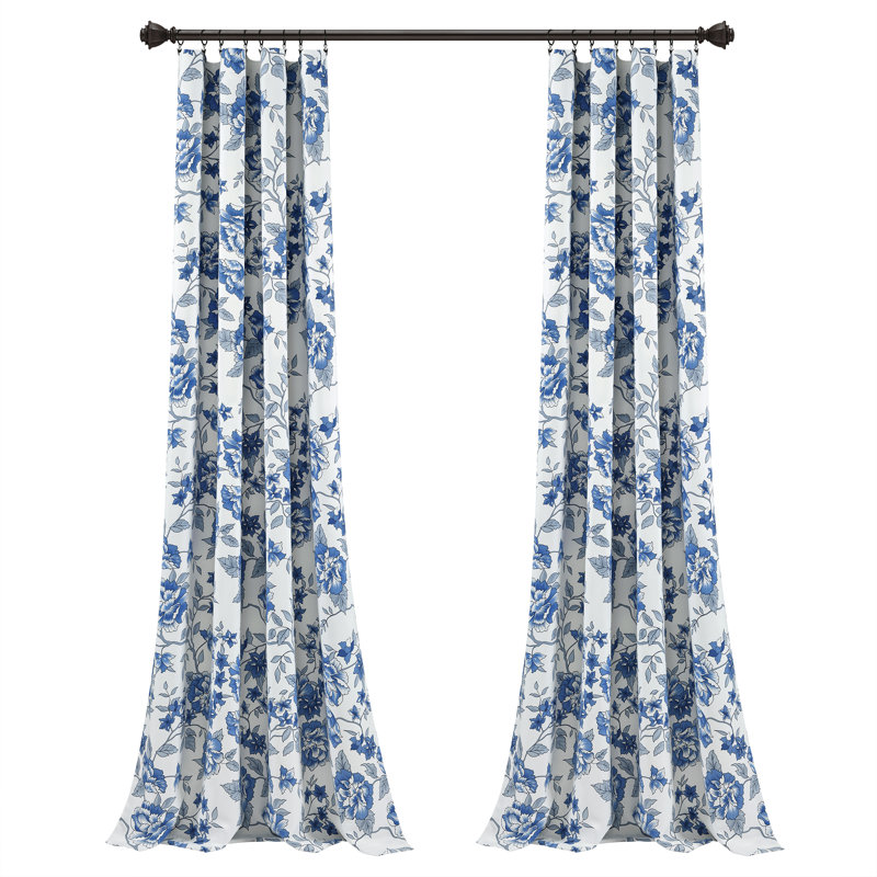 Room Darkening Curtain Pair, White/Navy