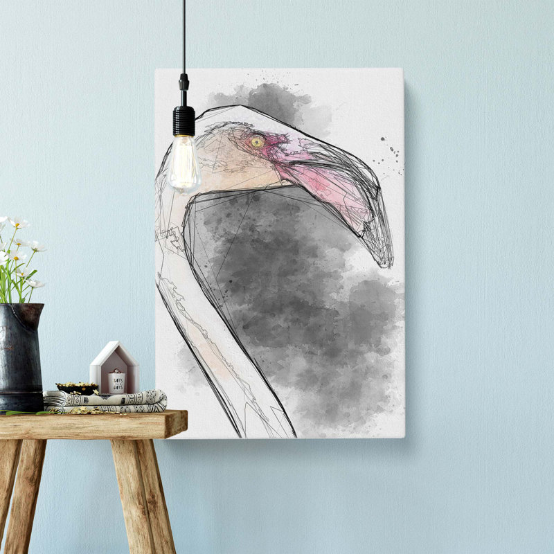 A Pink Flamingo In Abstract - Wrapped Canvas, 50cm H x 35cm W x 3cm D