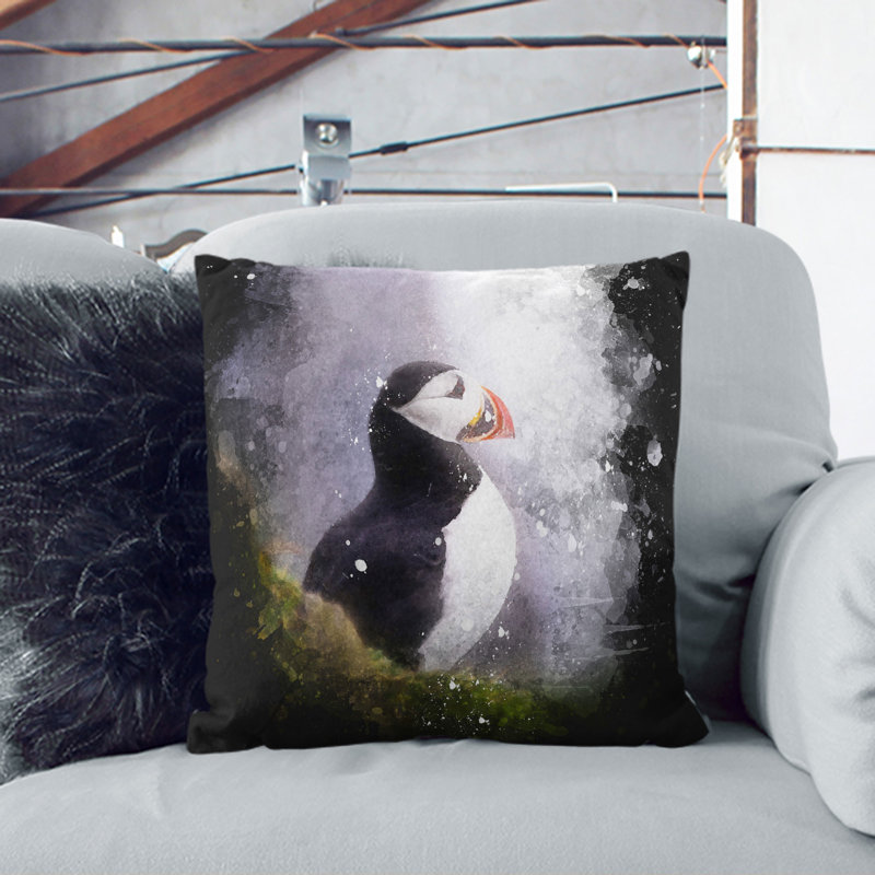 Atlantic Puffin Birds Vol.7 Paint Splash Square Throw Cushion, White, 40cm H x 40cm W x 15cm D