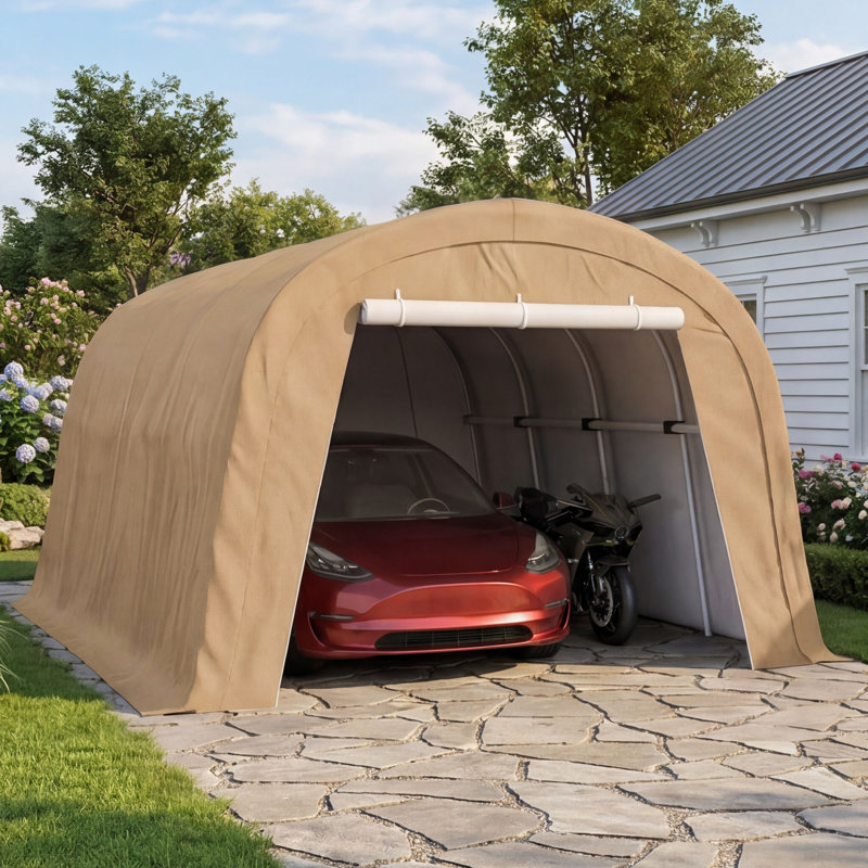 Heavy Duty Carport Portable Garage, 13 Ft. W x 20 Ft. D, Khaki